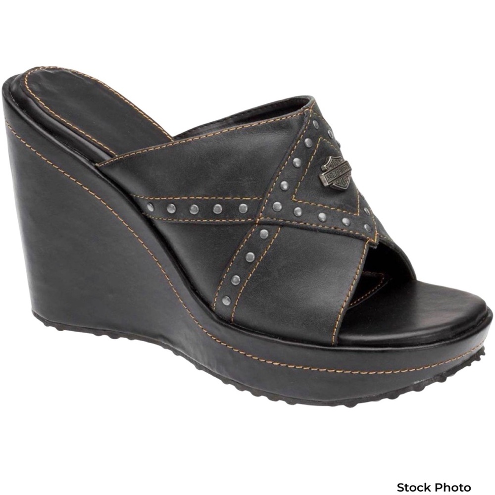 Harley Davidson Black Studded Wedges - Picture 2 of 13